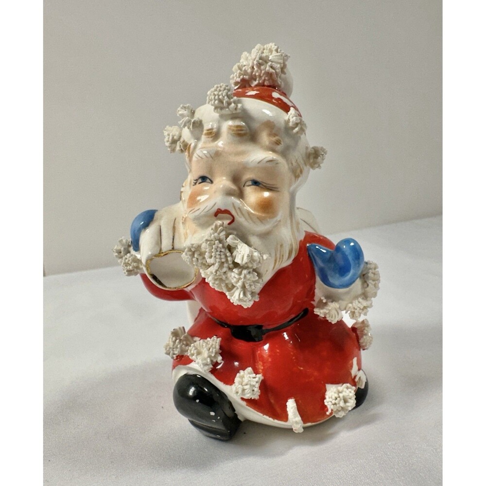Vintage Spaghetti Trim Santa Claus Figurine Japan Mid Century Ceramic